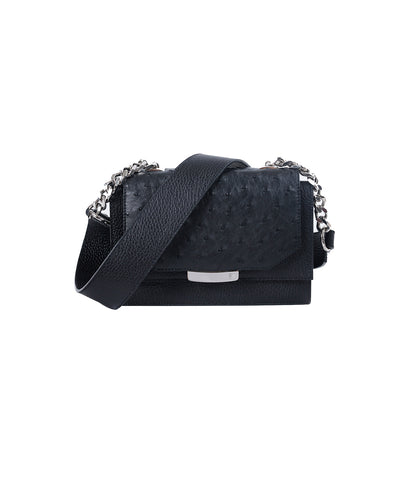 Black Ostrich Mini Jackie O Shoulder Bag